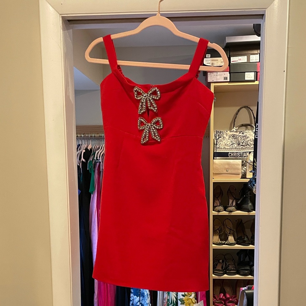 Self-Portrait Red Mini Dress with Bow Details